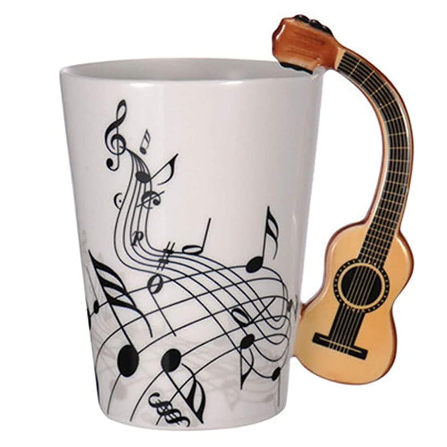 Music Note Ceramic Coffee Mug Creative China Tea Cup With Classical Guitar Handle, 400Ml Milk Cups Home Cafe For Music Lover/Friend/Men/Women,Birthday, Valentine'S Day Gift
