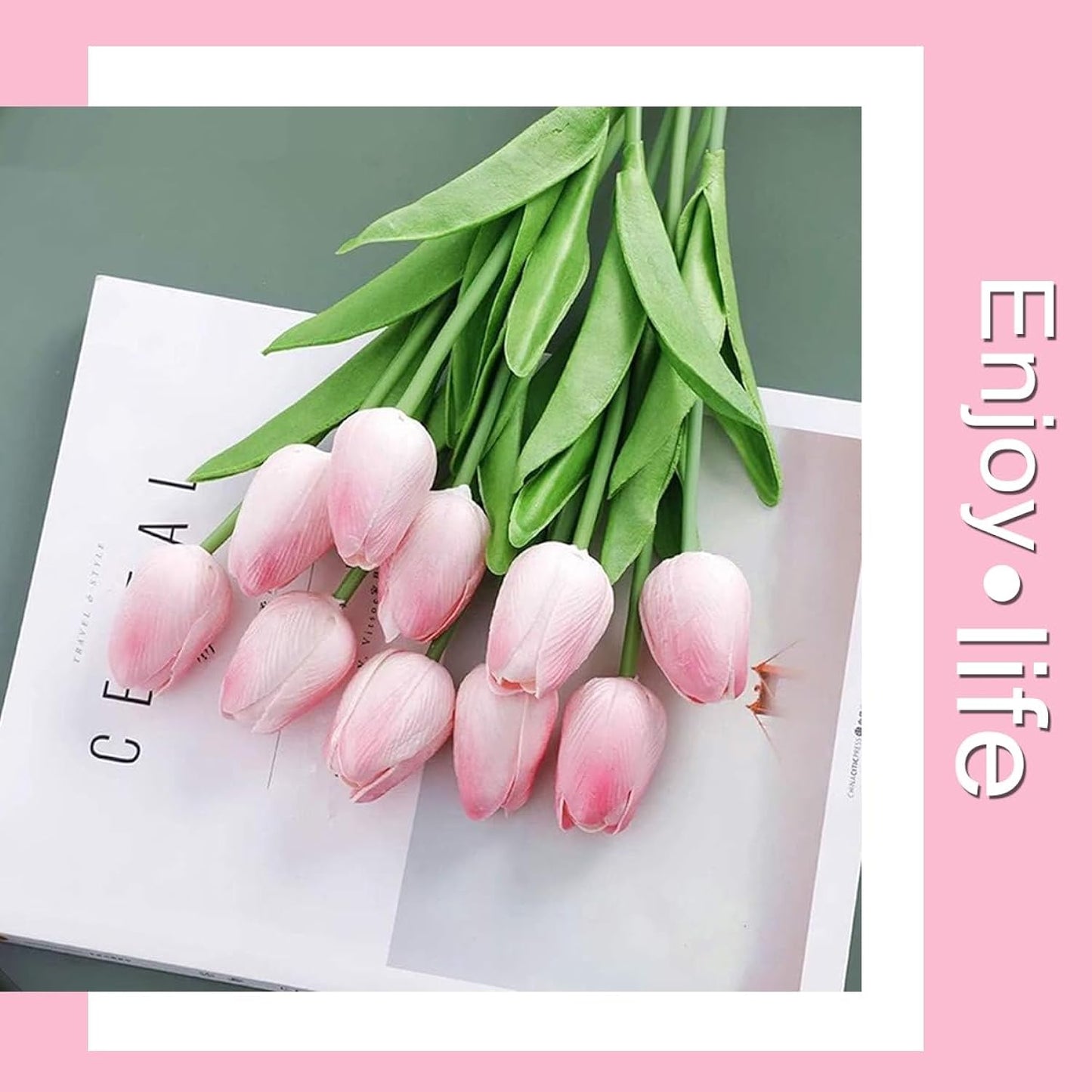 30 Bouquets Tulips, Artificial Plants, Real Touch Arrangement Of Flower Bouquets,Decorations For Court Gatherings, Office Weddings, Spring Festival, Valentine'S Day (Pink)