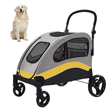 Large Dog Stroller – Foldable Pet Pushchair with Doors