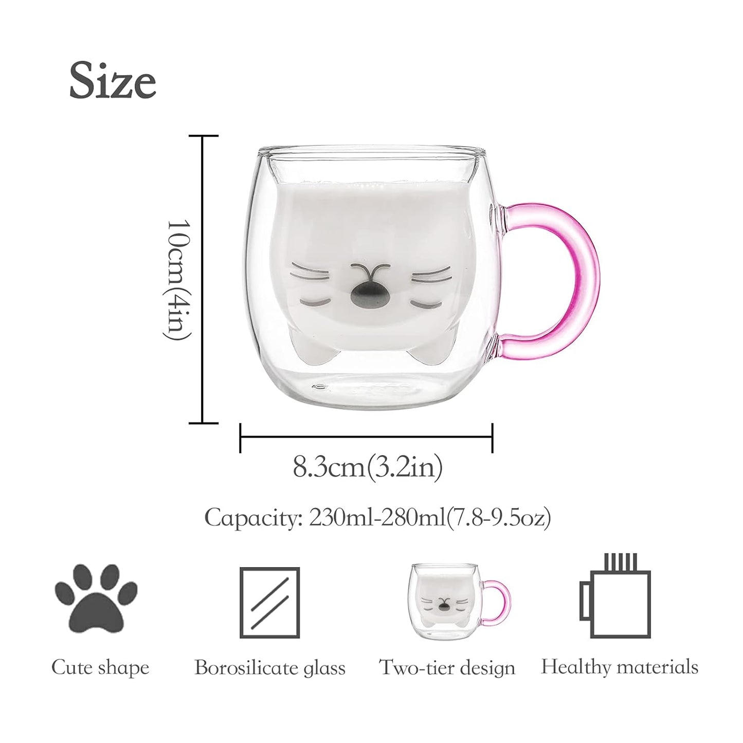 Cute Cat Mugs With Handle Cute Cups Cat Tea Coffee Cup Double Wall Insulated Glass Espresso Cups Glass 250Ml/8.4Oz Milk Cup Personal Birthday Valentine'S Day And Office Gifts (Cute Mugs Purple Cat)