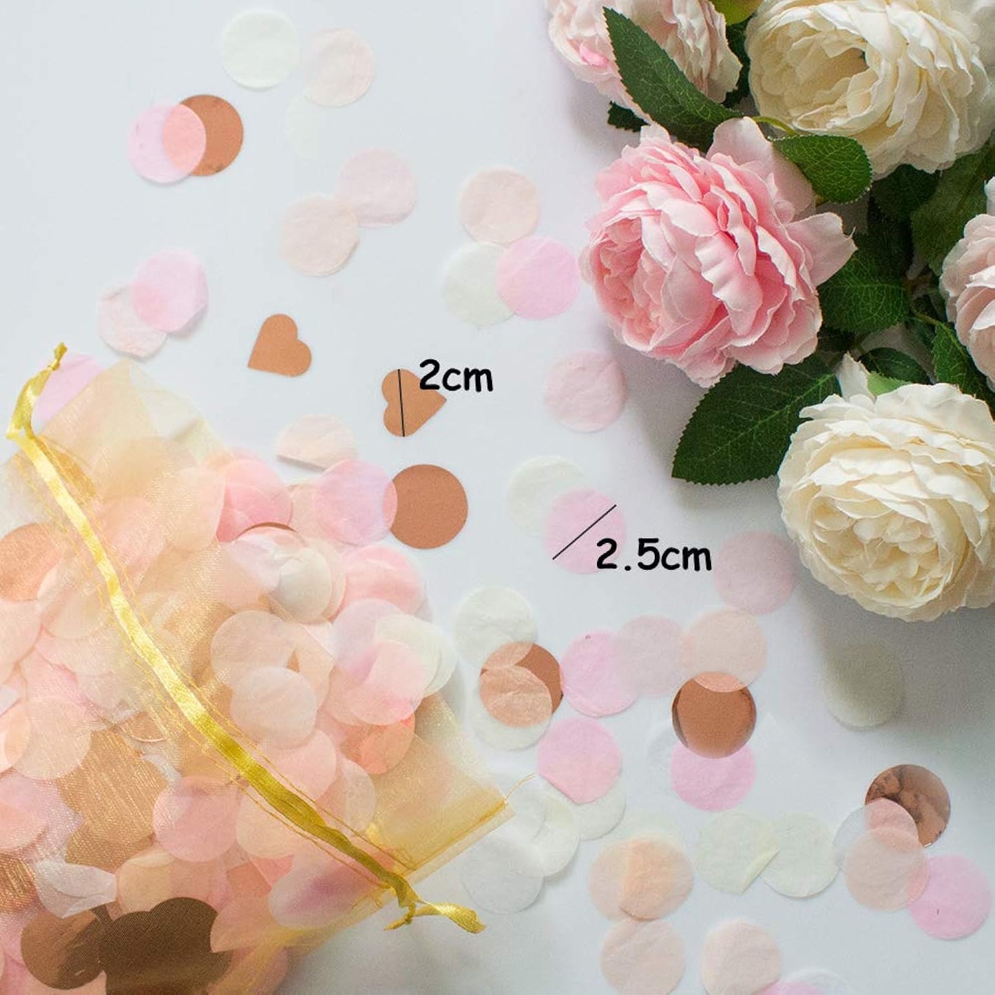 7000 Pcs Paper Confetti,6000 Pcs Round Tissue Paper,1000 Pcs Metallic Shiny Heart Sparkle Confetti,Party Table Decorations And 1 Organza Bag For Balloon,Wedding,Valentine'S Day,Birthday