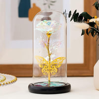 Glass Crystal Rose Flower Gifts, Led Artificial Butterfly Colorful Preserved Eternal Rose Forever In Glass Dome, Mother'S Day Christmas Valentine'S Day Birthday Wedding Gifts