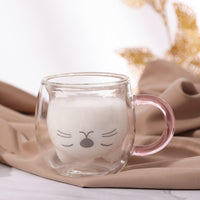 Cute Cat Mugs With Handle Cute Cups Cat Tea Coffee Cup Double Wall Insulated Glass Espresso Cups Glass 250Ml/8.4Oz Milk Cup Personal Birthday Valentine'S Day And Office Gifts (Cute Mugs Purple Cat)