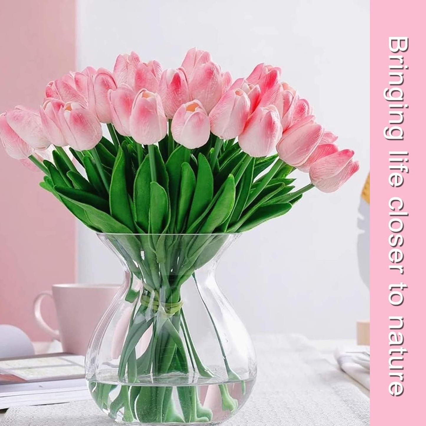 30 Bouquets Tulips, Artificial Plants, Real Touch Arrangement Of Flower Bouquets,Decorations For Court Gatherings, Office Weddings, Spring Festival, Valentine'S Day (Pink)