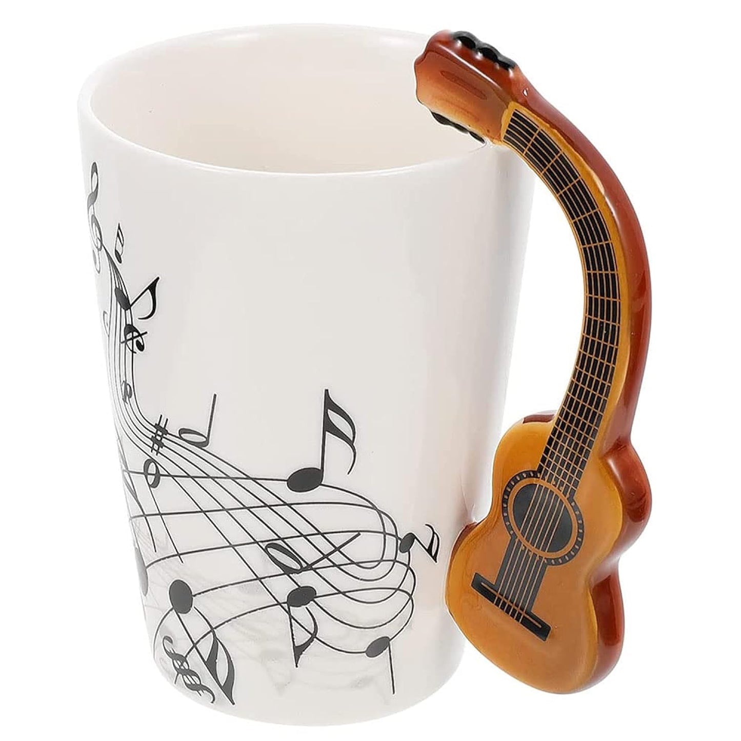 Music Note Ceramic Coffee Mug Creative China Tea Cup With Classical Guitar Handle, 400Ml Milk Cups Home Cafe For Music Lover/Friend/Men/Women,Birthday, Valentine'S Day Gift