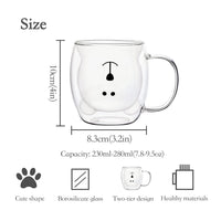 Cute Bear Mugs Set Of 2 Cute Cups Bear Tea Coffee Cup With Handle 8.5Oz Milk Cup Double Wall Insulated Glass Espresso Cups Glass Birthday Valentine'S Day And Office Gifts (2 Pack, White Pink)