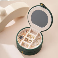 Small Portable Jewelry Organiser Double Layer Jewellry Box With Mirror Case For Earrings Rings Bracelet Necklaces For Her Girl And Woman Anniversary Valentines Mother Birthday Gift-Dark Green