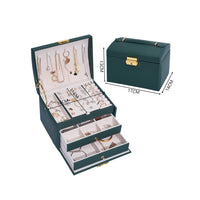 Large-Capacity Jewelry Organiser Box 3- Layer Storage Case For Earrings Rings Bracelet Necklaces For Her Girl And Woman Anniversary Valentines Mother Birthday Gift-Dark Green