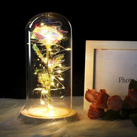 Beauty And The Beast Rose In Glass Dome With Led Lights, Everlasting Crystal Rose Flowers, Birthday Gifts For Women, Christmas Valentine'S Day Mother'S Day Birthday Best Gifts