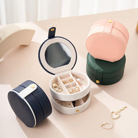 Small Mini Portable Travel Jewelry Organiser Box With Mirror Storage Case For Earrings Rings Bracelet Necklaces For Girl And Woman Anniversary Valentines Mother Birthday Gift-Dark Blue