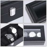 Watch Box, 6 Slot Watch Holder With Glass Lid, Pu Leather Watch Case Watch Box For Men And Women, Watch Display Storage Box, Valentines Day Birthday, Black