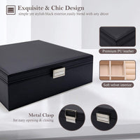 Jewelry Box For Women Girls Christmas Valentine'S Day Ideas, Large Leather Jewelry Organizer Storage Case With Two Layers Display For Earrings Bracelets Rings Watches -Black