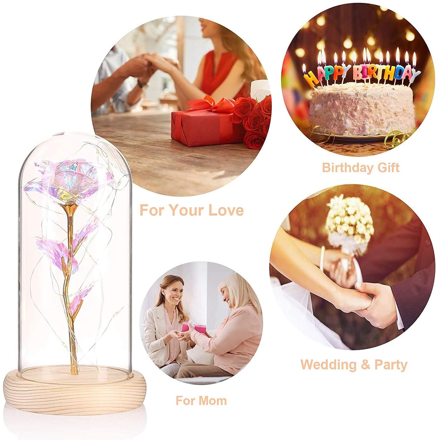 Beauty And The Beast Rose In Glass Dome With Led Lights, Everlasting Crystal Rose Flowers, Birthday Gifts For Women, Christmas Valentine'S Day Mother'S Day Birthday Best Gifts