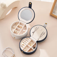 Small Mini Portable Travel Jewelry Organiser Box With Mirror Storage Case For Earrings Rings Bracelet Necklaces For Girl And Woman Anniversary Valentines Mother Birthday Gift-Dark Blue