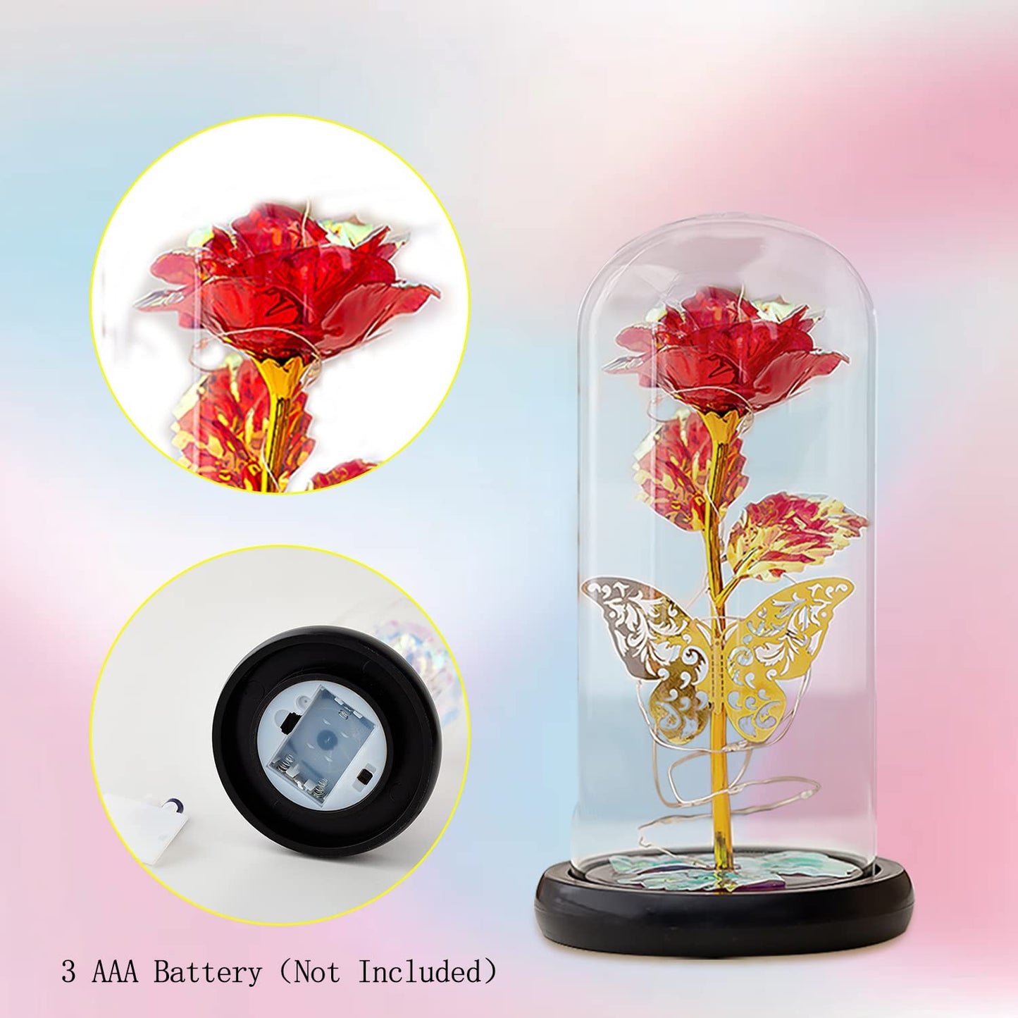 Valentines Day Rose Her, Mom, Birthday Women, Rotating Gifts Swirling Roses From Daughter, Spin Light Up Red Roses In Glass Dome Gifts For Mother, Wife, Red Colorful