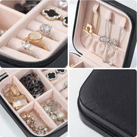 Mini Small Portable Travel Jewelry Organiser Box With Zipper Storage Case For Earrings Rings Bracelet Necklaces For Her Girl And Woman Anniversary Valentines Mother Birthday Gift (Black)