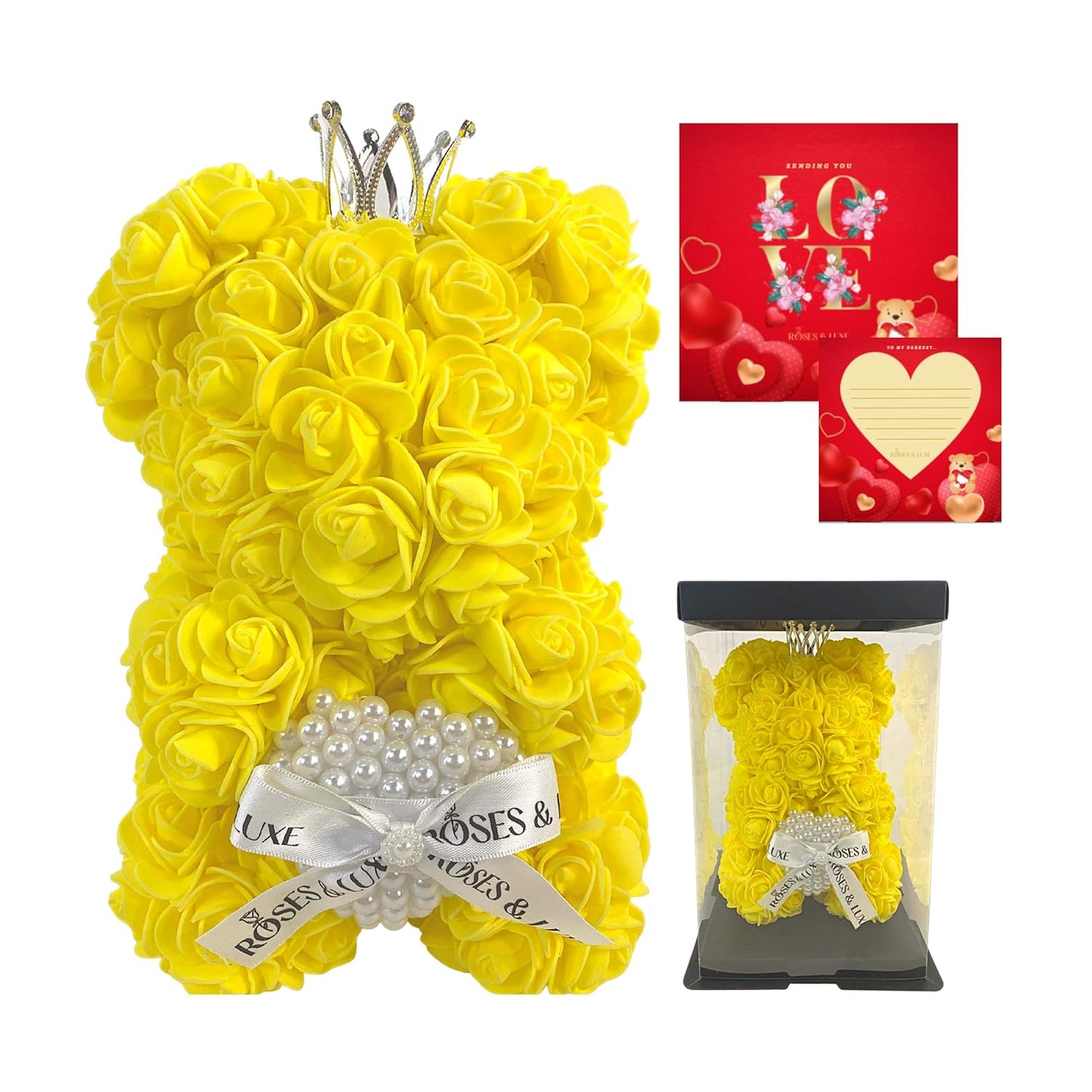 Rose Bear Valentine Graduation Birthday Mother'S Day For Women Mom Her Girlfriend, Fully-Assembled Artificial Flowers Teddy Bear (Yellow)