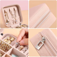 Mini Small Portable Travel Jewelry Organiser Box With Zipper Storage Case For Earrings Rings Bracelet Necklaces For Her Girl And Woman Anniversary Valentines Mother Birthday Gift (Pink)