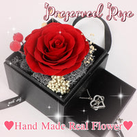 Preserved Real Rose Jewelry Box With I Love You Necklace, Handmade Eternal Flower Gift, Present For Her Mom Grandma Wife Girl On Birthday, Valentine'S, Mother'S Day, Wedding, Christmas, Red