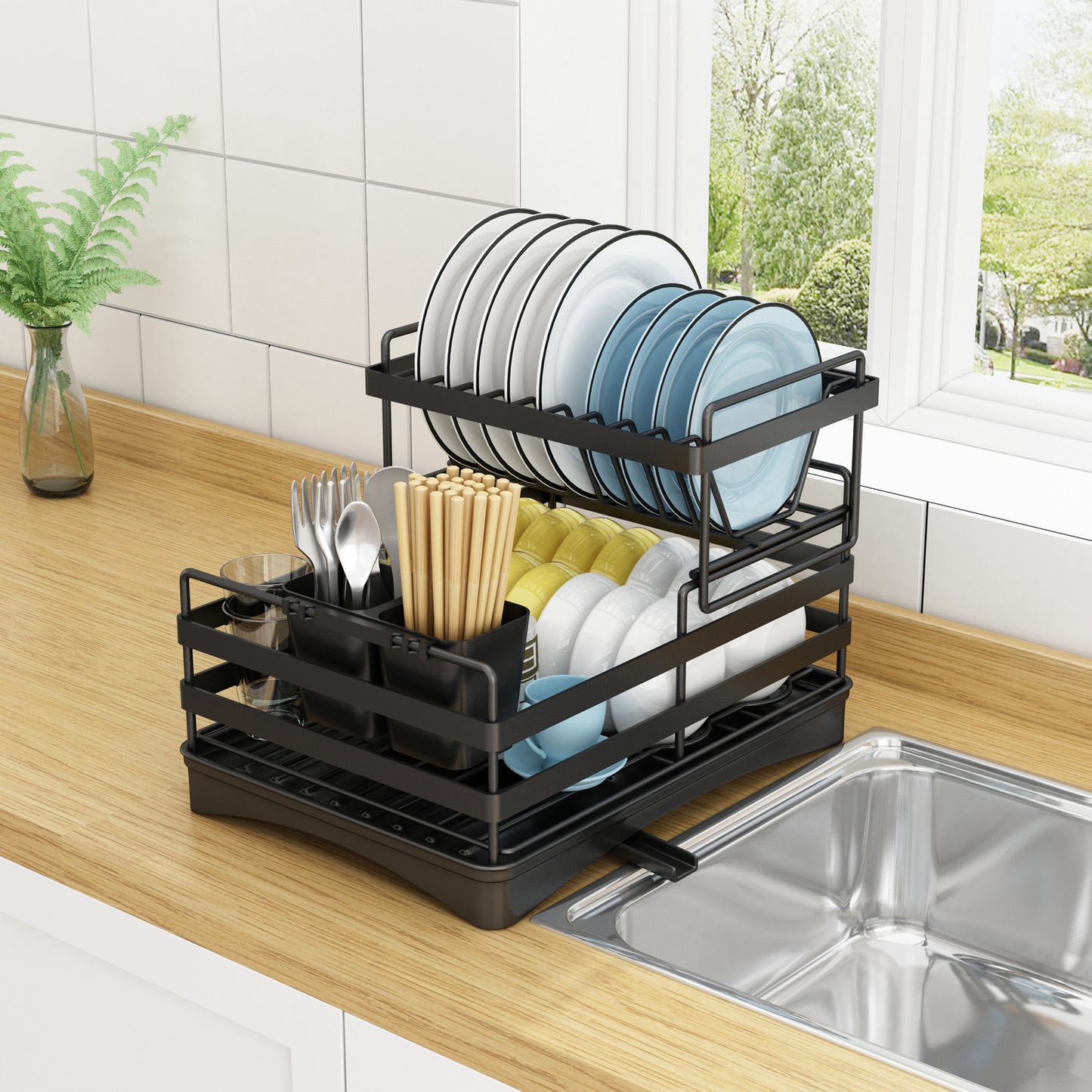 2 tier Dish Drainer Kitchen Counter Dish Rack