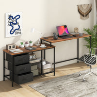 L-Shaped Corner Computer Desk with Power Outlet, Drawers & Metal Mesh Shelves – Ideal Home Office Workstation