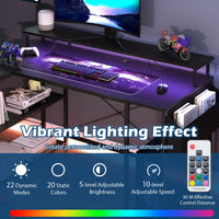 L-Shaped Gaming Desk with LED Lights & Power Outlets – Modern Home Office Computer Desk