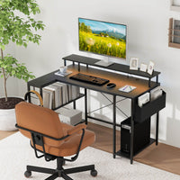 L-Shaped Gaming Desk with LED Lights & Power Outlets – Modern Home Office Computer Desk