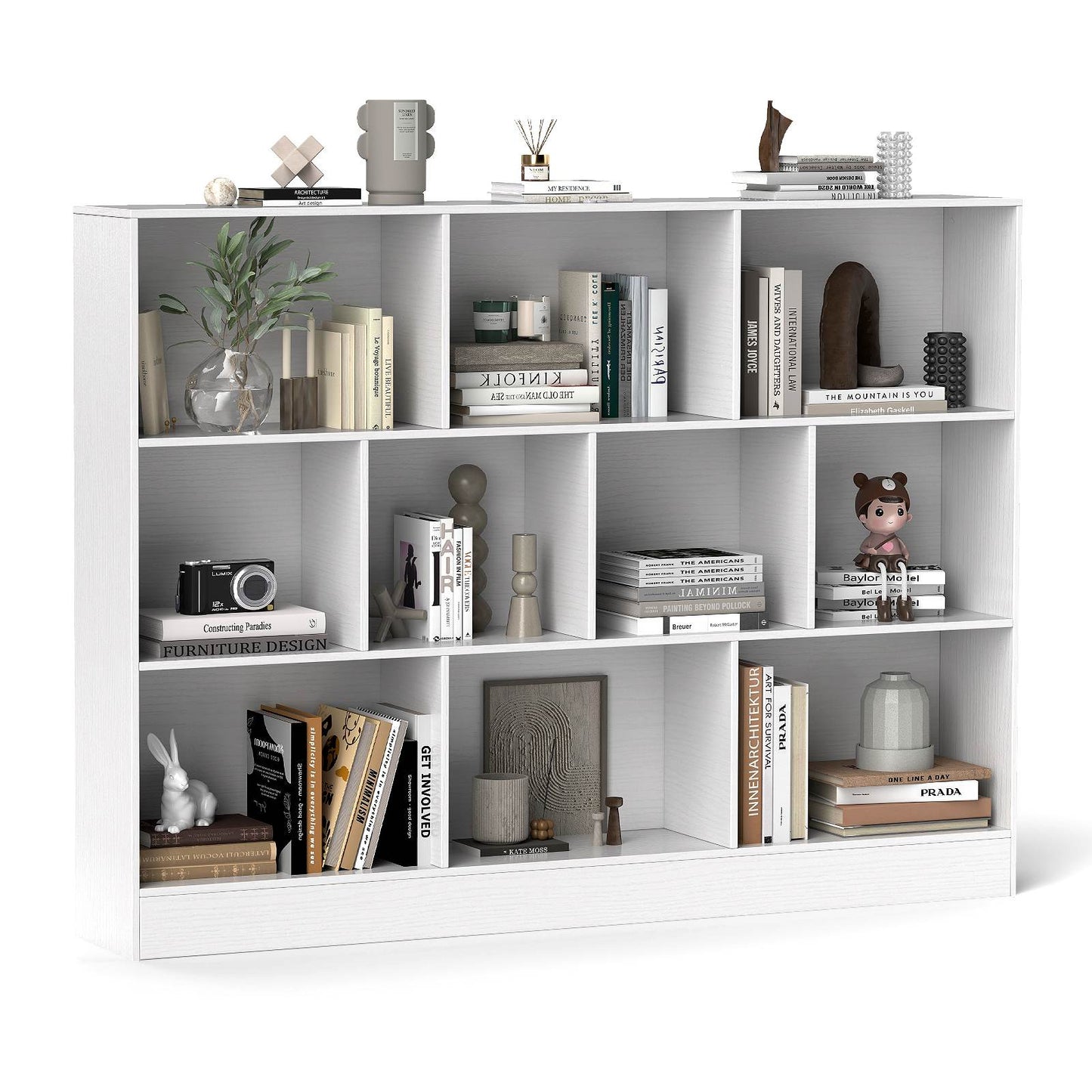 3-Tier Cube Storage Bookshelf Organizer Wooden Display Shelf for Living Room