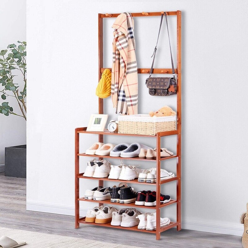 3-in-1 Entryway Coat Rack, Hall Stand, and Shoe Storage Unit by Fine Store