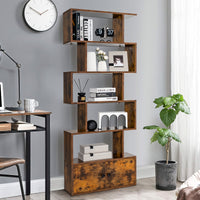 Bookshelf w/Cabinet 6-Tier S-Shaped Bookcase Storage Rack