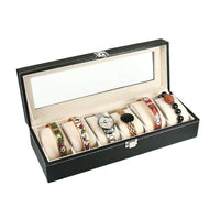 Leather Storage Jewelry Display Box with 6 Grids for Watches and Jewelry