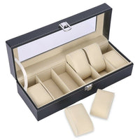 Leather Storage Jewelry Display Box with 6 Grids for Watches and Jewelry