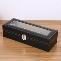 Leather Storage Jewelry Display Box with 6 Grids for Watches and Jewelry