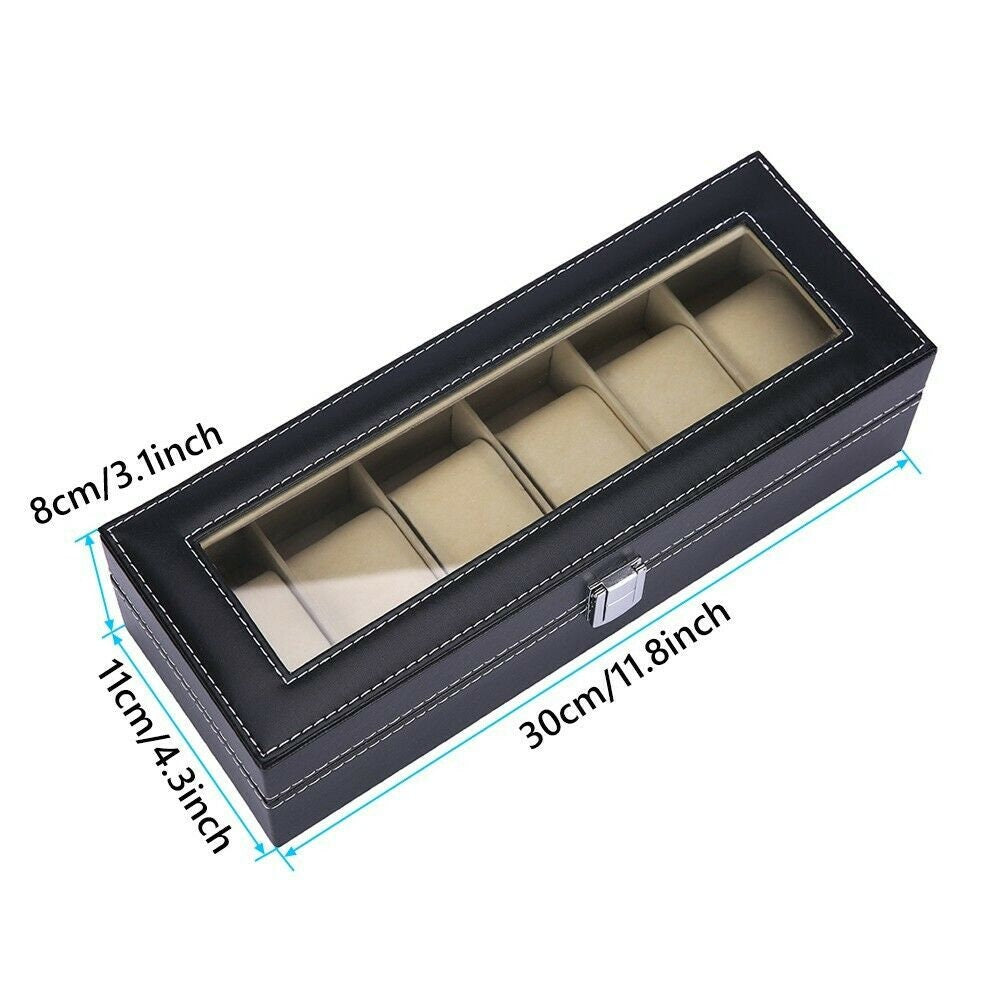 Leather Storage Jewelry Display Box with 6 Grids for Watches and Jewelry