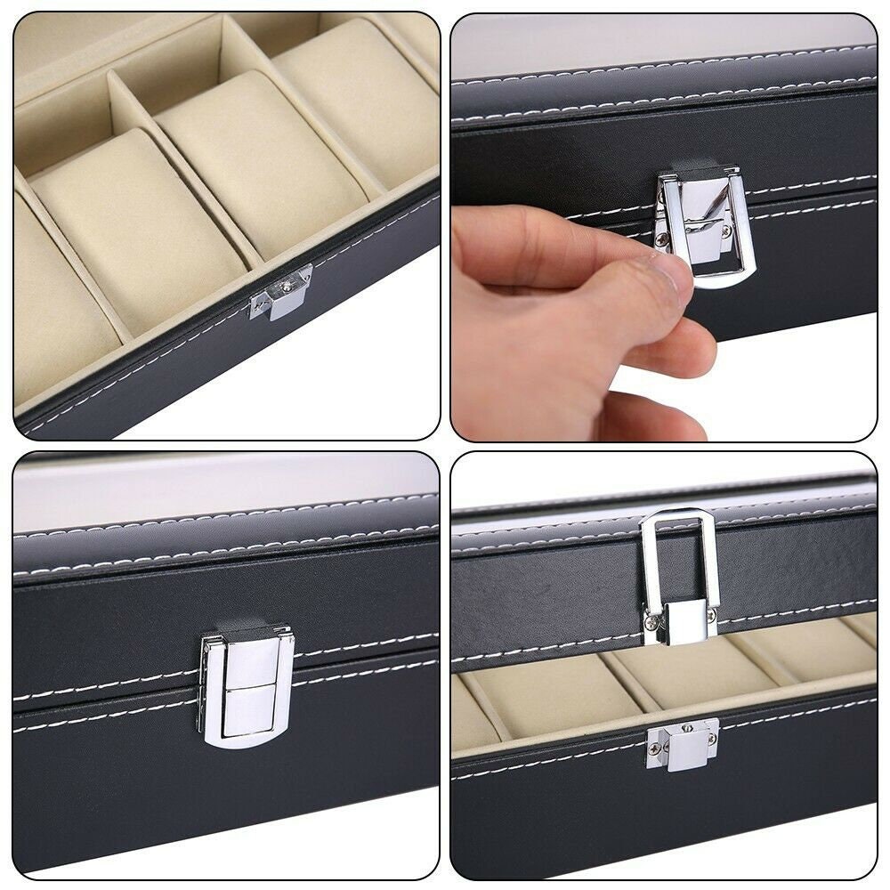 Leather Storage Jewelry Display Box with 6 Grids for Watches and Jewelry