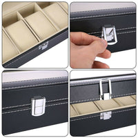 Leather Storage Jewelry Display Box with 6 Grids for Watches and Jewelry