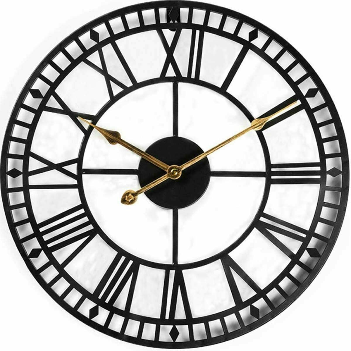 Large Black and Gold Silent Wall Clock Design