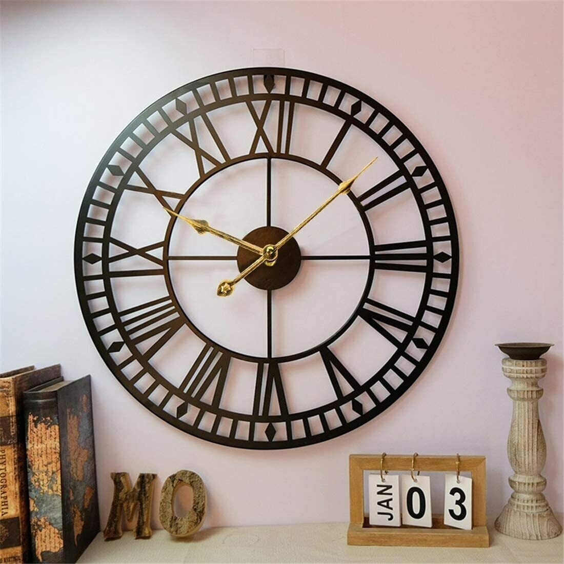 Large Black and Gold Silent Wall Clock Design