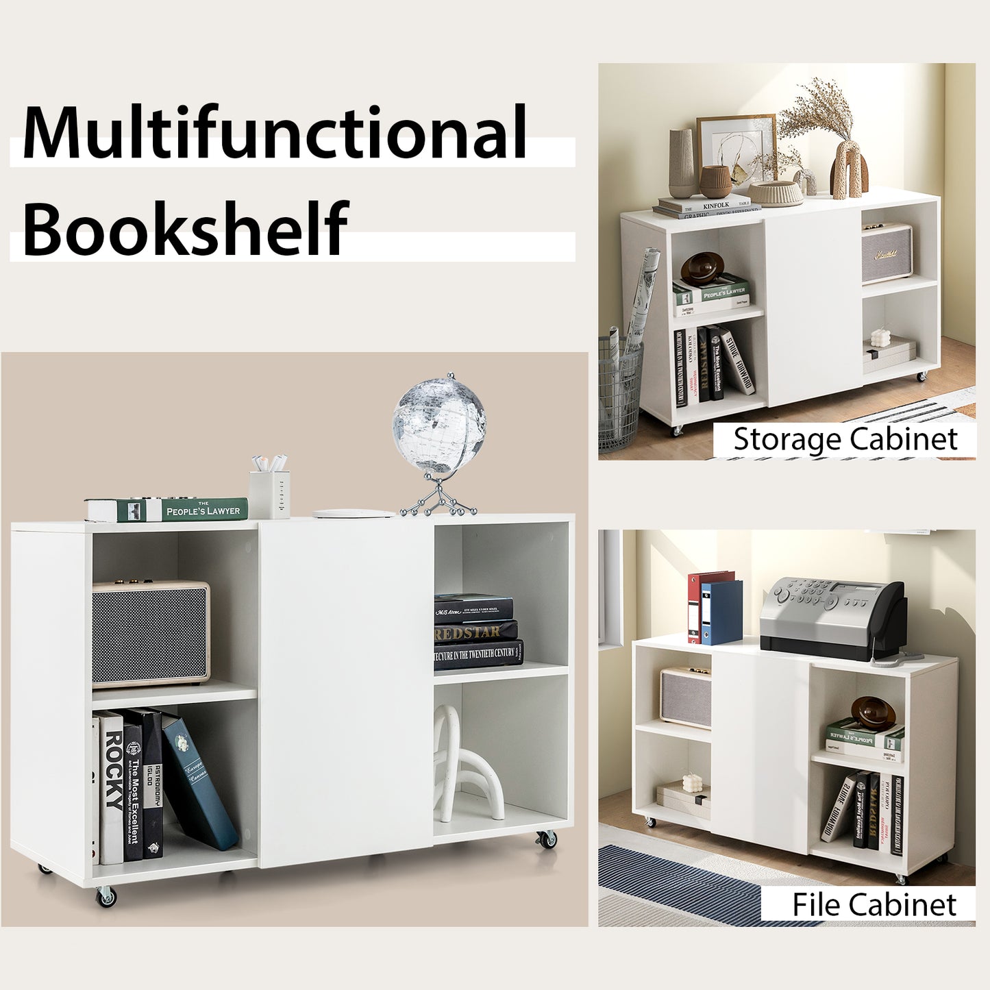 6-Cube Rolling Bookcase & Storage Cabinet – Mobile Sideboard with Display Shelves