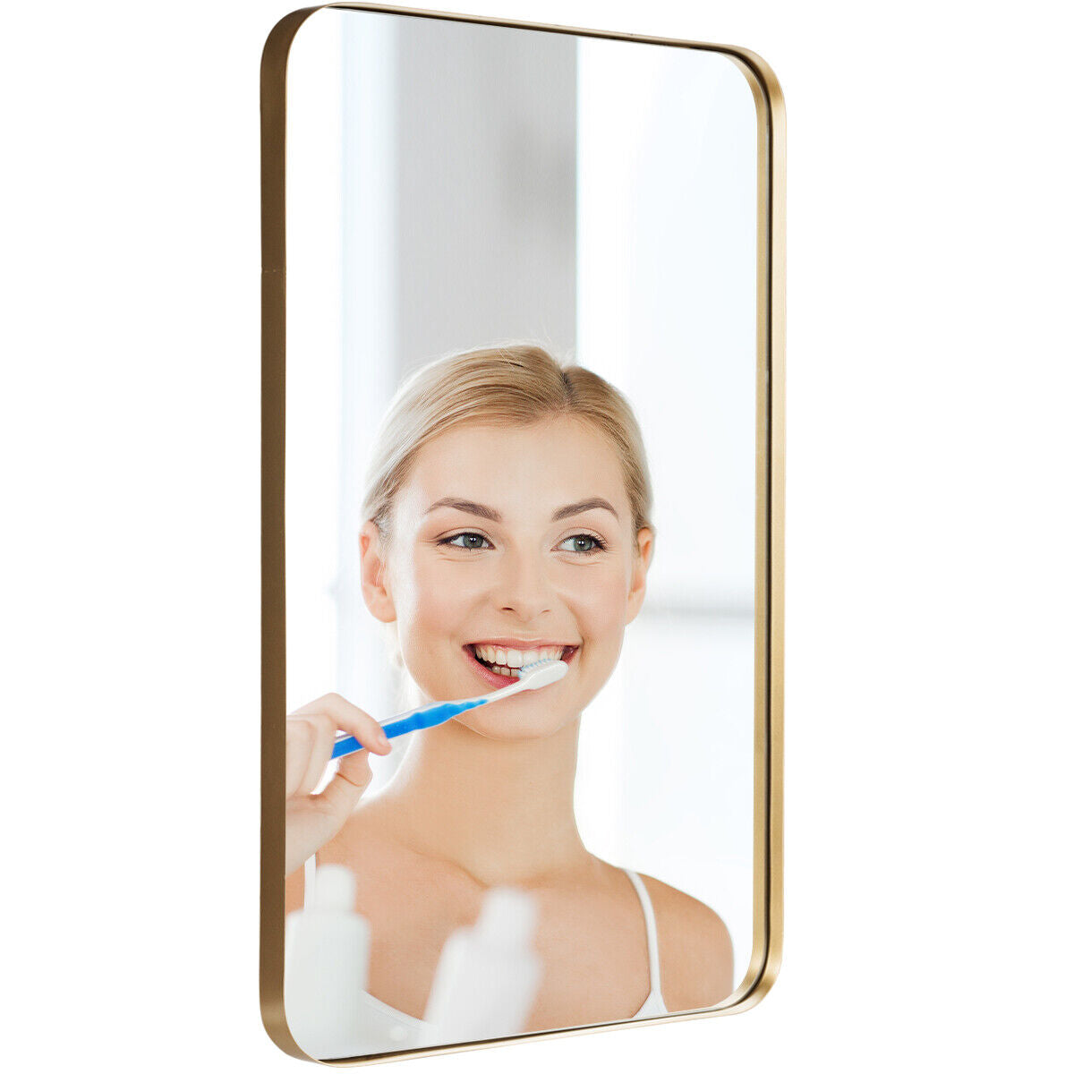 Bathroom Mirror Square Wall-Mounted Mirror Metal Frame 50 x 80cm Golden