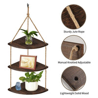 Wooden Rope Hanging Corner Wall Shelves with Storage Organizer