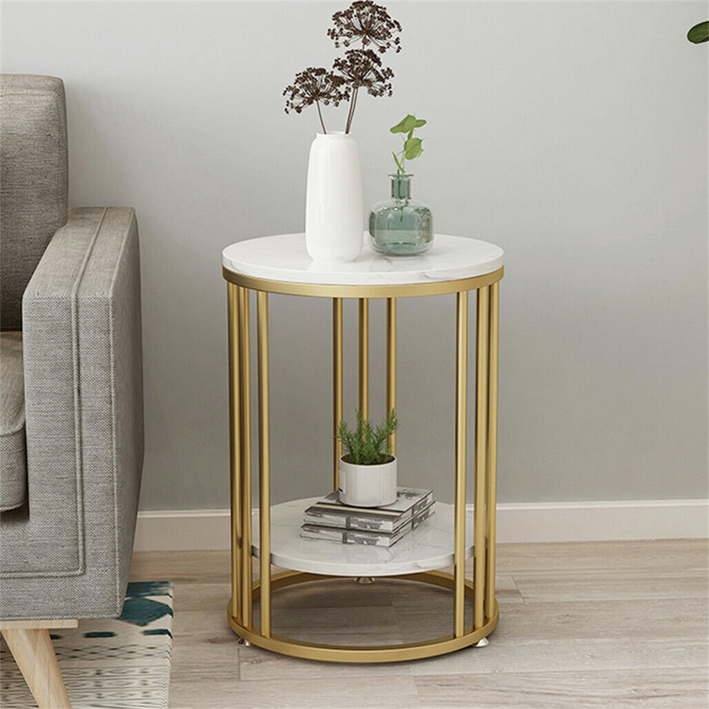 Round Side Table Gold Metal Frame End Table Marble Accent Coffee Table Nightstan