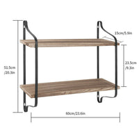 2 Layer Wood Wall Shelves Home Decor Floating Shelf Metal Hanging Storage Rack