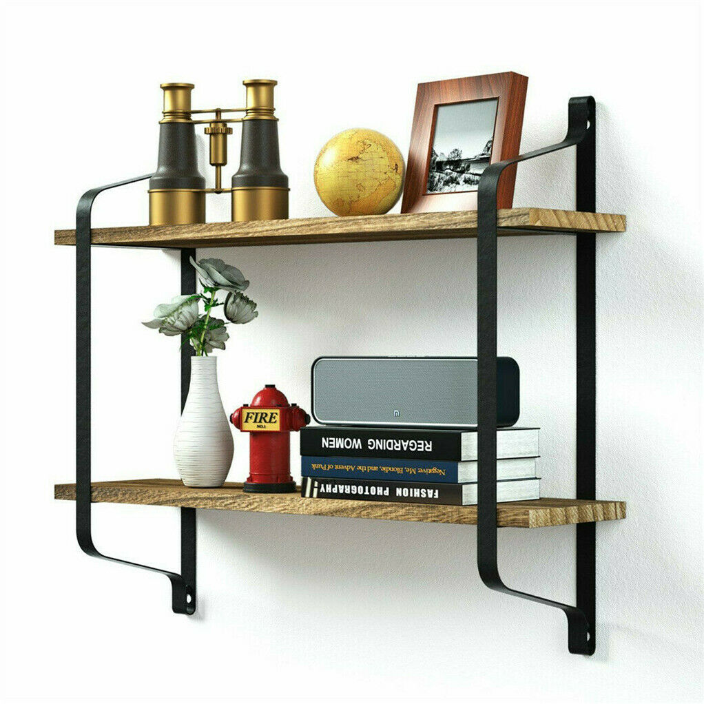 Dual Layer Wall Shelf Mounted Bookshelf Unit Decrorative Rack Industrial Style