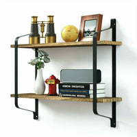 Dual Layer Wall Shelf Mounted Bookshelf Unit Decrorative Rack Industrial Style