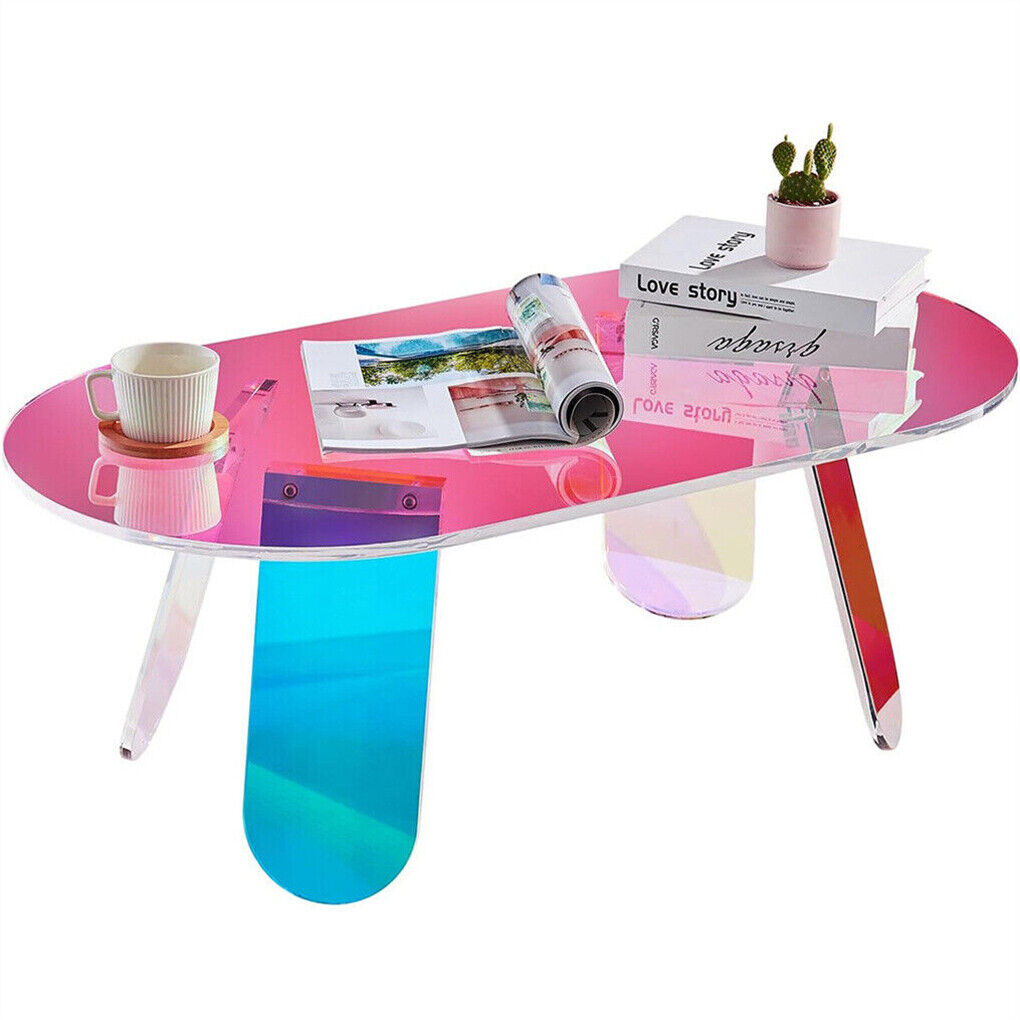 Stunning Iridescent Acrylic Coffee Table Oval Side Table