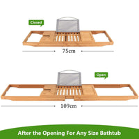 Expandable Bamboo Bath Caddy Book iPhone Wineglass Holder Over Bathtub Rack