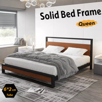 Queen Size Metal and Wood Bed Frame – Super Strong Mattress Base Platform