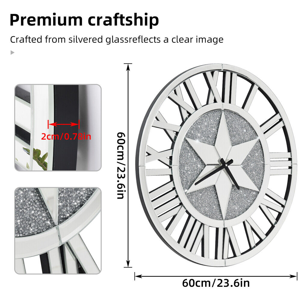 Sparkly Crystal Mirrored Quartz Wall Clock