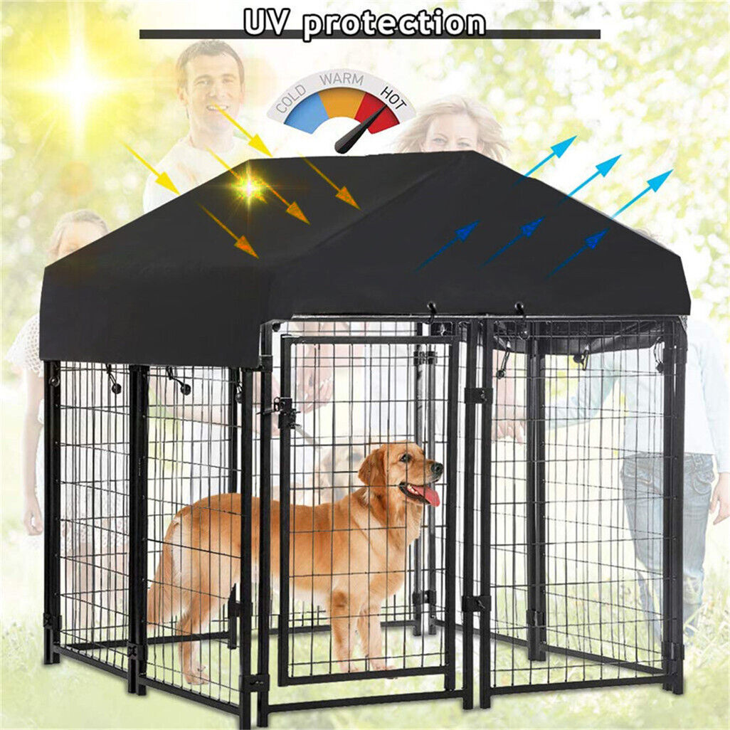 Black Powder Coat Steel Frame Dog Kennel Pet Playpen Enclosure Dog House w Roof